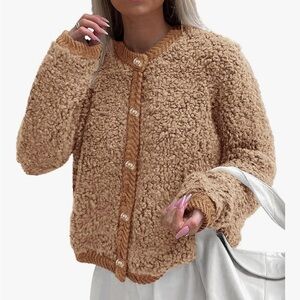 NWT Faux Fur Fall Fuzzy Fleece Button up Shearling Cropped Jackets Coat Small